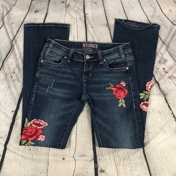 Rock & Roll Cowgirl Denim - Rock & Roll Cowgirl Rival Low Rise distressed bootcut jeans 28x34